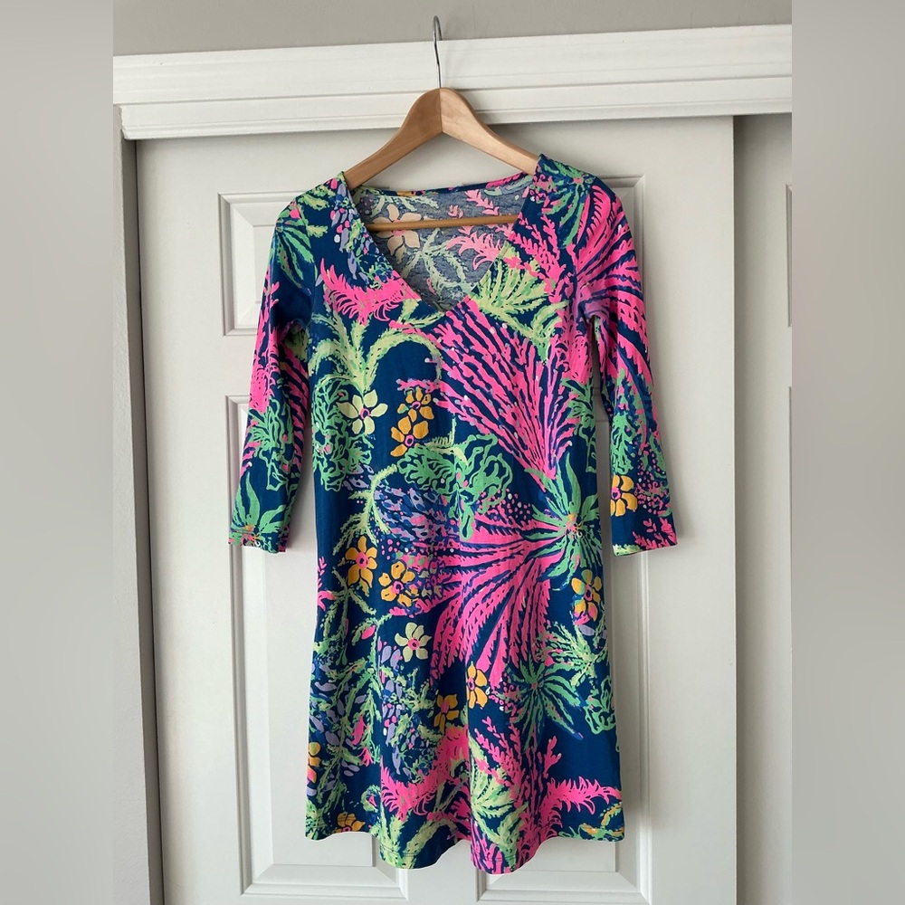 Lilly Pulitzer Erin Indigo All A Glow Pima Cotton Shirt Dress XXS